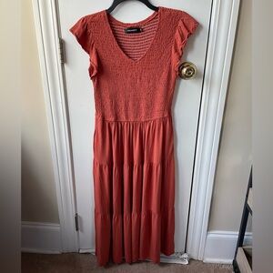 Women's Rust Maxi Dress with Smocked Bodice
